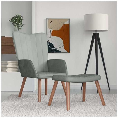 Poltrona Relax Con Poggiapiedi Grigio Chiaro In Velluto - Foto 8