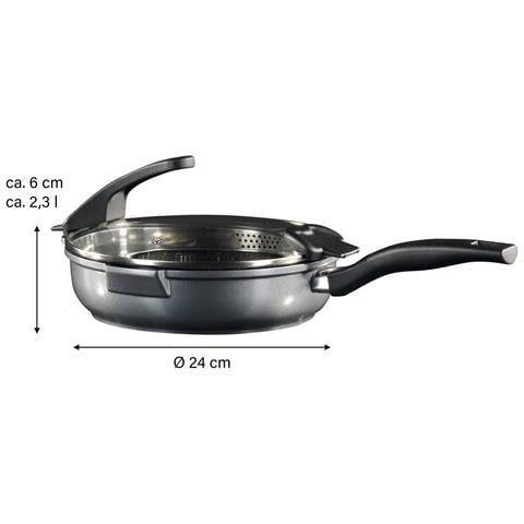 Padella Alta 24 Cm, Con Coperchio In Vetro Con Colino Integrato, Adatta A Induzione - Foto 4