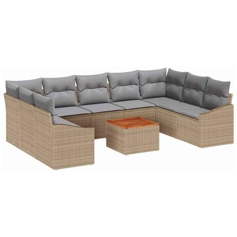 Set Divano da Giardino 10 Pezzi con Cuscini Beige Polyrattan Acacia - Foto 1