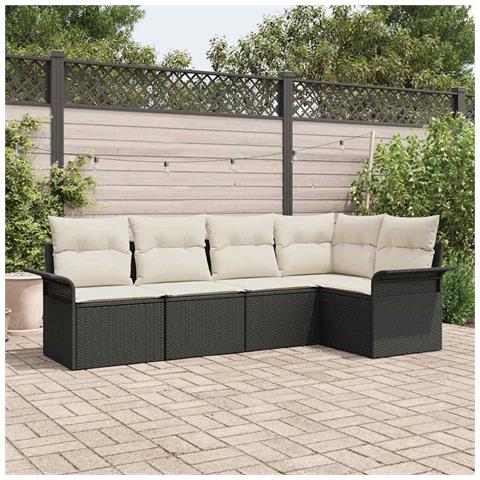 Set Divano da Giardino da 5 Pezzi con Cuscini Nero in Polyrattan - Foto 2