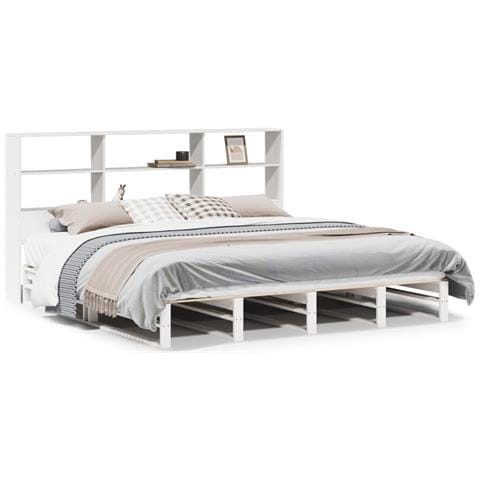 Letto Libreria senza Materasso Bianco 180x200 cm Legno Massello - Foto 1