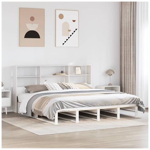 Letto Libreria senza Materasso Bianco 180x200 cm Legno Massello - Foto 2