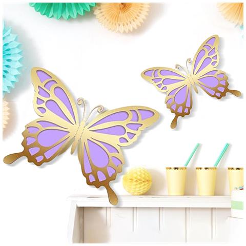 Adesivi Murali Farfalle 3d Decorativi Oro E Viola 72 Pezzi - Foto 1