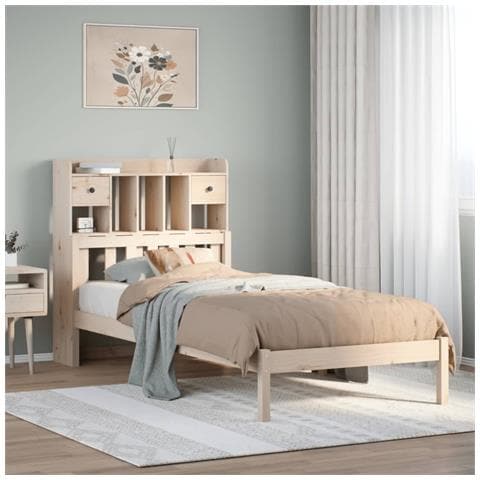 Letto Libreria senza Materasso 90x190 cm Legno Massello Pino - Foto 2