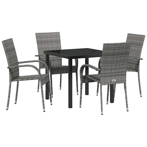Set da Pranzo per Giardino 5 pcs Grigio Poly Rattan - Foto 1
