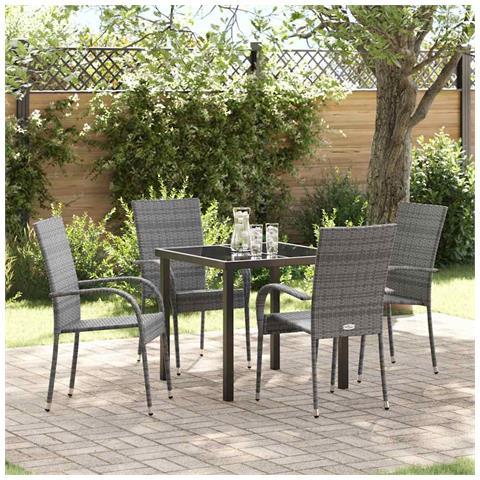 Set da Pranzo per Giardino 5 pcs Grigio Poly Rattan - Foto 2