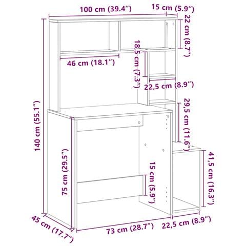 Scrivania Mensole Grigio Cemento 100x45x140cm Legno Multistrato - Foto 9
