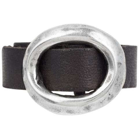 Anello In Pelle Nera Con Fibbia Placcata In Argento 925 - Foto 5