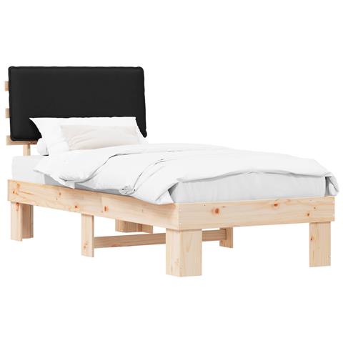 Letto con Testiera Rivestita Nero 75 x 190 cm Pino massello - Foto 1