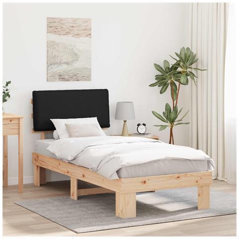 Letto con Testiera Rivestita Nero 75 x 190 cm Pino massello - Foto 2
