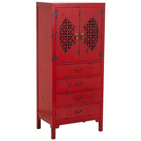 Mobiletto In Legno Con 4 Cassetti E 2 Ante Rosso 60x40x140h Cm - Foto 1
