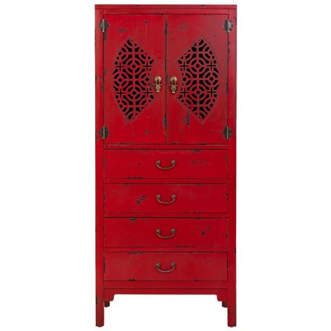 Mobiletto In Legno Con 4 Cassetti E 2 Ante Rosso 60x40x140h Cm - Foto 2
