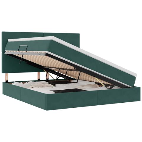 Letto con contenitore e materasso Verde Scuro 160 x 200 cm - Foto 1