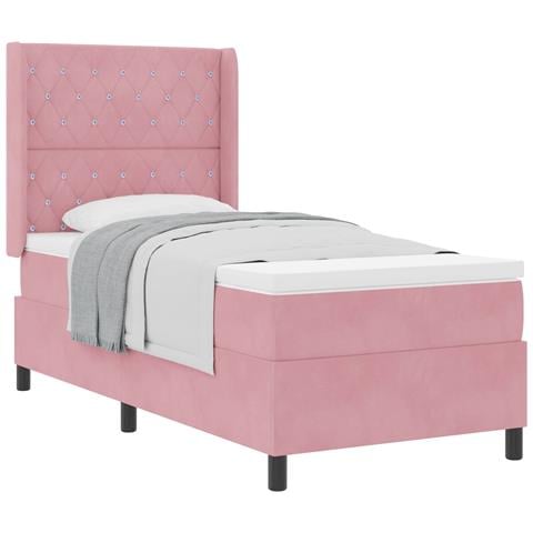 Letto a molle con materasso Rosa 100 x 200 cm Velluto - Foto 1
