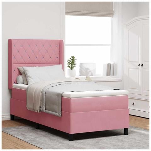 Letto a molle con materasso Rosa 100 x 200 cm Velluto - Foto 2
