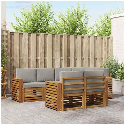 Set divani con cuscino 7 pcs Grigio Naturale e Chiaro - Foto 2