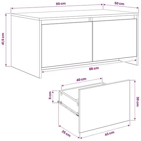 Tavolino da salotto Legno di quercia 90 x 50 x 41.5 cm - Foto 6