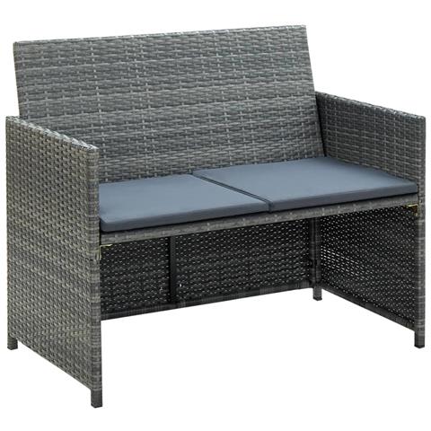 Divano Da Giardino A 2 Posti Con Cuscini Grigio In Polyrattan - Foto 1