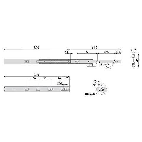 Guide Per Cassetti Con Cuscinetti A Sfera 45mm X 600mm, Set Di 5 Coppie Di Binari Ad Estrazione Totale Con Chiusura Ammortizzata - Foto 3