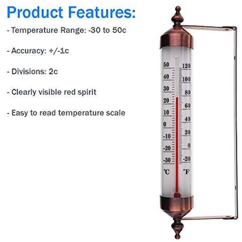 Termometro Esterno Con Bronze Effetto Design - Elegante Giardino Termometro Esterno Adatta Al Di Fuori Del Calibro Di Temperatura A Parete Serra Garage Facile Da Appendere - Foto 2