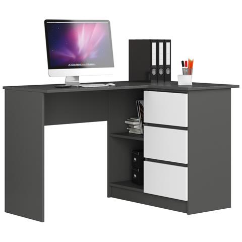 Scrivania ad angolo B16 destro, 3 cassetti, 124x85x77 cm, Colore Grigio Grafite e Bianco - Foto 1
