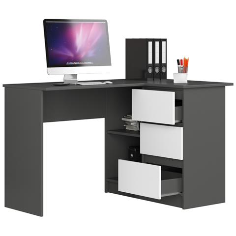 Scrivania ad angolo B16 destro, 3 cassetti, 124x85x77 cm, Colore Grigio Grafite e Bianco - Foto 2