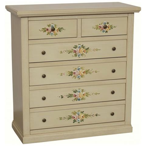Cassettiera 6 Cassetti In Legno Shabby Avorio Anticato Decorato 86x40x96 - Foto 1