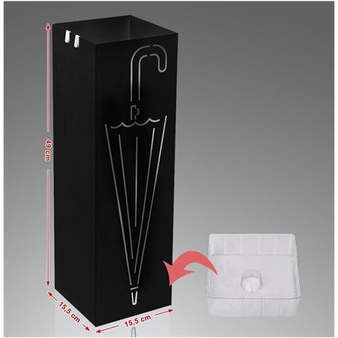 Portaombrelli In Ferro Design Quadrato Stand Nero Vaschetta Salvagoccia - Foto 5