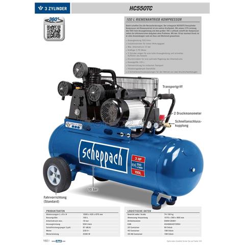 Compressore Aria A Cinghia 100lt 3 Cilindri 3 Cv 10 Bar Hc550tc 230v - Foto 8