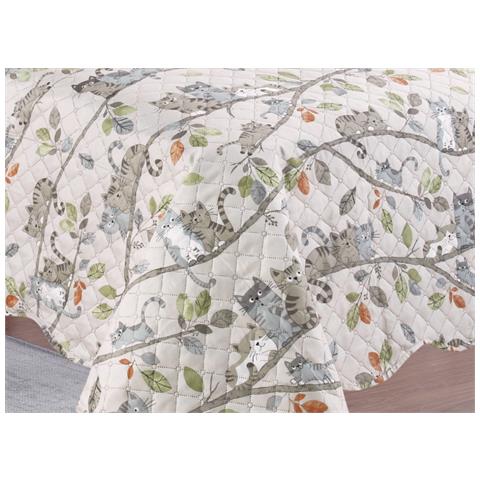 Copriletto Trapuntato Quilt Estivo Piumino 100gr Mq Disegno Pinsonic Gatti Family Singolo Gatti Family - Foto 2