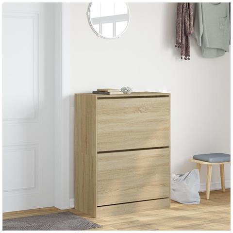 Scarpiera 2 Cassetti Ribaltabili Rovere Sonoma 80x42x108 Cm - Foto 2