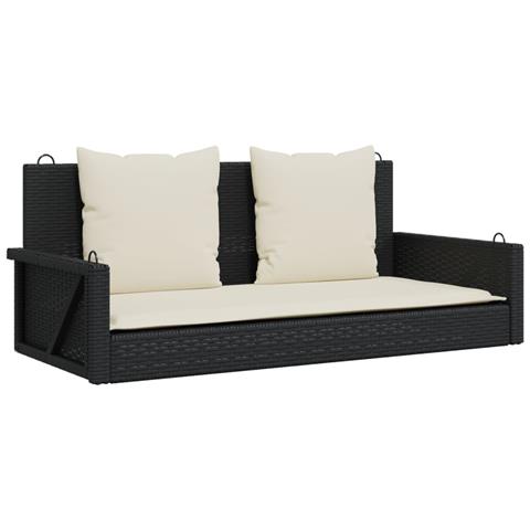 Panca A Dondolo Con Cuscini Nera 119x56x48 Cm In Polyrattan - Foto 1