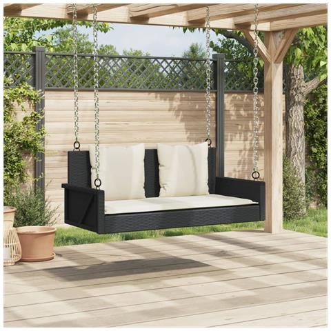 Panca A Dondolo Con Cuscini Nera 119x56x48 Cm In Polyrattan - Foto 2