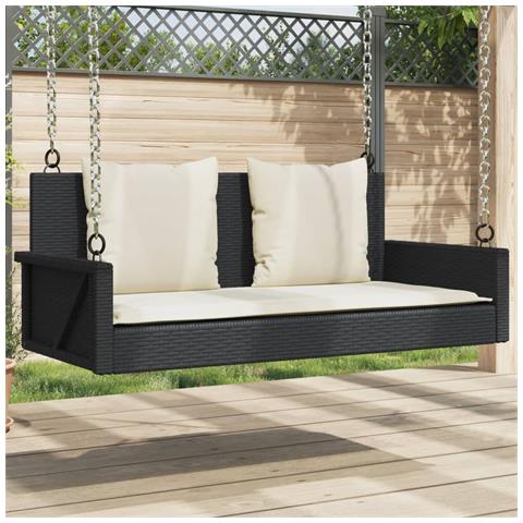 Panca A Dondolo Con Cuscini Nera 119x56x48 Cm In Polyrattan - Foto 8