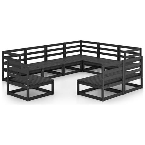 Set Divani Da Giardino 9 Pz Nero In Legno Massello Di Pino - Foto 1