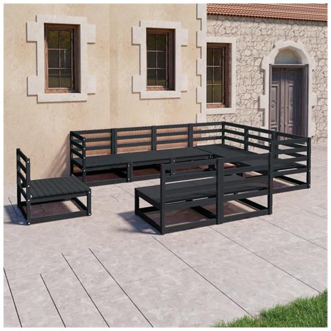 Set Divani Da Giardino 9 Pz Nero In Legno Massello Di Pino - Foto 8