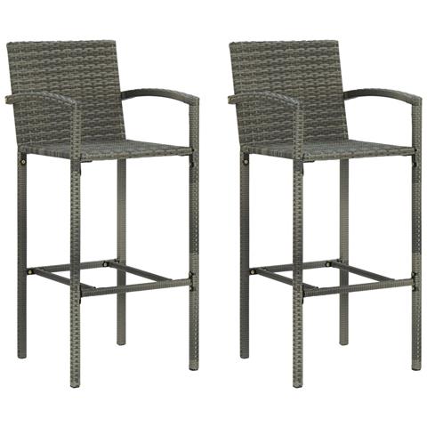 Sgabelli Da Bar 2 Pz Grigi In Polyrattan - Foto 2