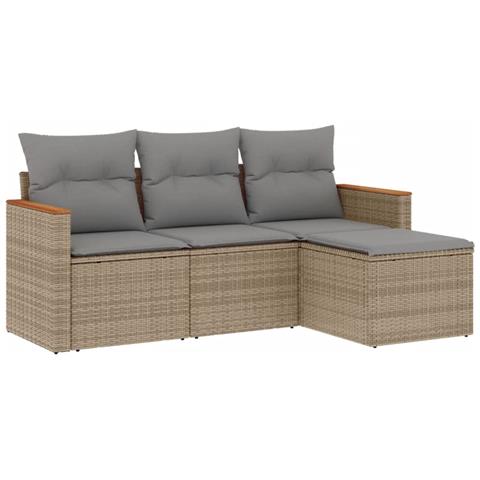 Lusso Casadino -  Set Divano Da Giardino 4 Pz Con Cuscini Beige Misto Polyrattan - Foto 1