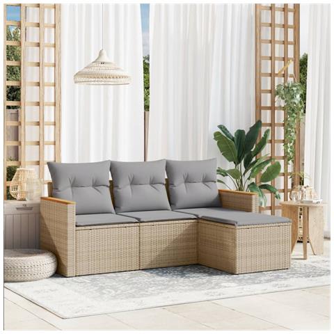 Lusso Casadino -  Set Divano Da Giardino 4 Pz Con Cuscini Beige Misto Polyrattan - Foto 8