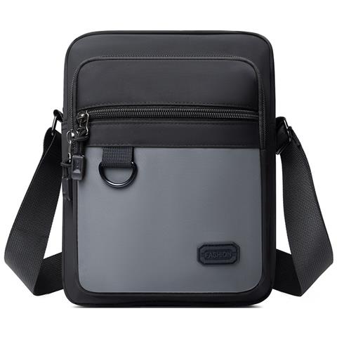 Elegante Borsa A Tracolla Verticale In Tessuto Oxford Per Uomo Grey - Foto 1