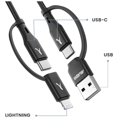 Cavo 4-in-1 Usb-c E Usb A Usb-c E Lightning Ricarica 20w 1m, Nero - Foto 2