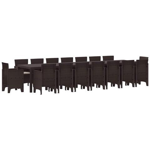 Set da Pranzo da Giardino  con Cuscini Marrone Polyrattan 17 Pezzi, Tavolo da Giardino  Marrone 250x100x73 cm Polyrattan, Tavolo da Giardino  Marrone 150x100x73 cm Polyrattan, Sedie da Giardino  con Cuscini 4 pz Marrone Polyrattan - Foto 1