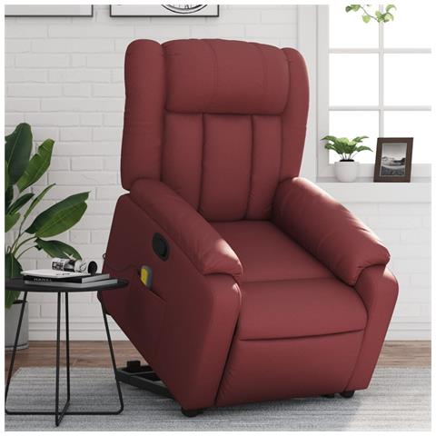 Poltrona Alzapersone Massaggi Reclinabile Rosso Vino Similpelle - Foto 2