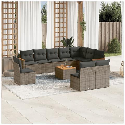 Set Divani da Giardino 11 pz con Cuscini in Polyrattan Grigio - Foto 2