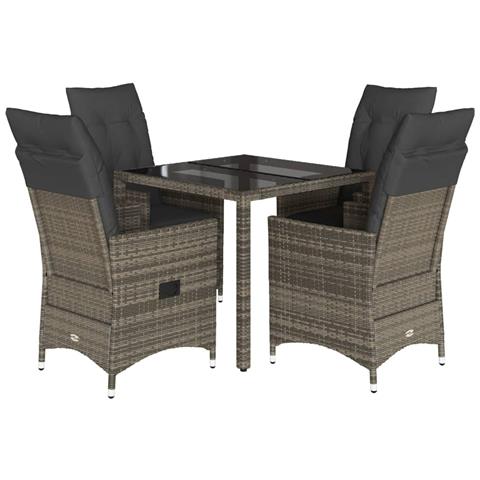 Set da Pranzo da Giardino 5 pz con Cuscini in Polyrattan Grigio - Foto 1
