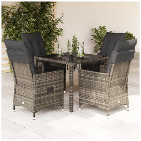 Set da Pranzo da Giardino 5 pz con Cuscini in Polyrattan Grigio - Foto 2