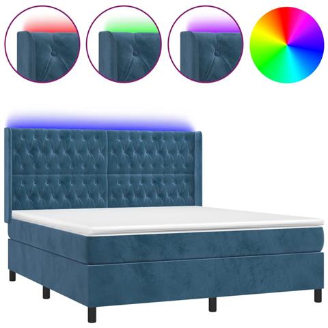 Letto a Molle con Materasso e LED Blu Scuro 180x200 cm - Foto 1