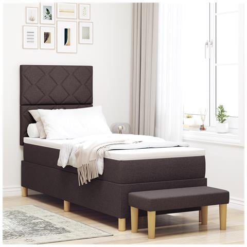 Letto con Box Spring con Materasso & Panchina Marrone Scuro 80x200 cm Tessuto - Foto 2
