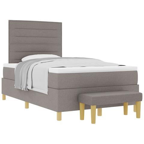 Letto con Rete a Molle e Materasso & Panchina Tortora 120x200 cm Tessuto - Foto 1