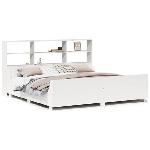 Letto Libreria senza Materasso Bianco 180x200 cm Legno Massello - Foto 1